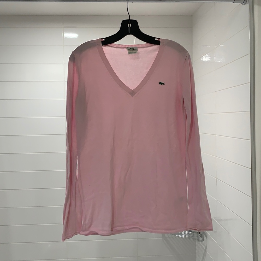 Pink v neck Lacoste sweater